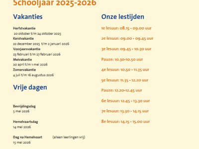 Vakantierooster schooljaar 2025-2026